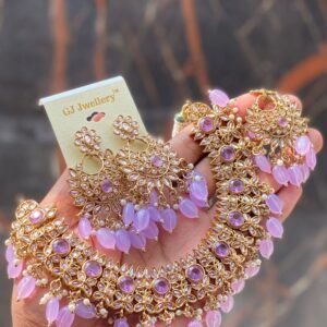 Kundan Style Lavender Beaded Choker Necklace Set