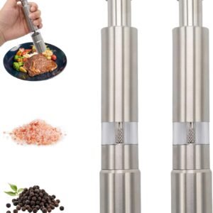 2Pcs Salt and Pepper Grinder Set, Push-Type Stainless Steel Pepper Grinder Manual