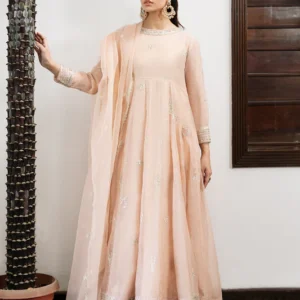 Peach Embroidered Anarkali Dress with Dupatta