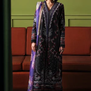 Black Embroidered Lawn Suit with Digital Dupatta
