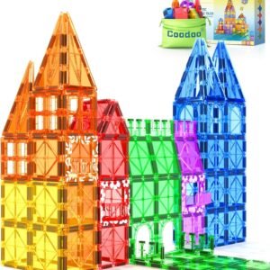 Coodoo 60 PCS Magnetic Building Tiles Kids Toys STEM Magnetic Blocks Sensory Toys Kids Games Magnet Building Toy for Boys and Girls Aged 3+